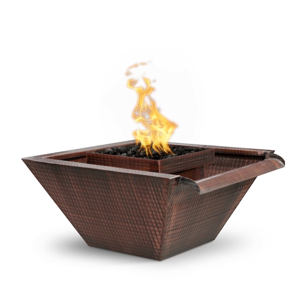 The Outdoor Plus 36 Square Maya Fire & Water Bowl - Copper - Match Lit - Liquid Propane OPT-SQ36FWWS-LP - main